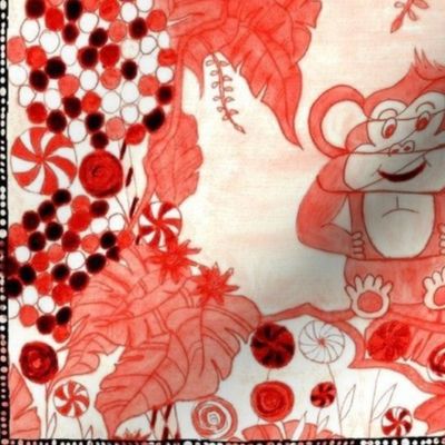 Red Cupcake Monkey In Candy Jungle Patchwork