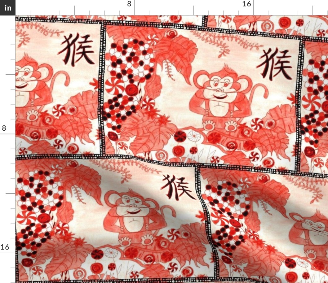 Red Cupcake Monkey In Candy Jungle Patchwork