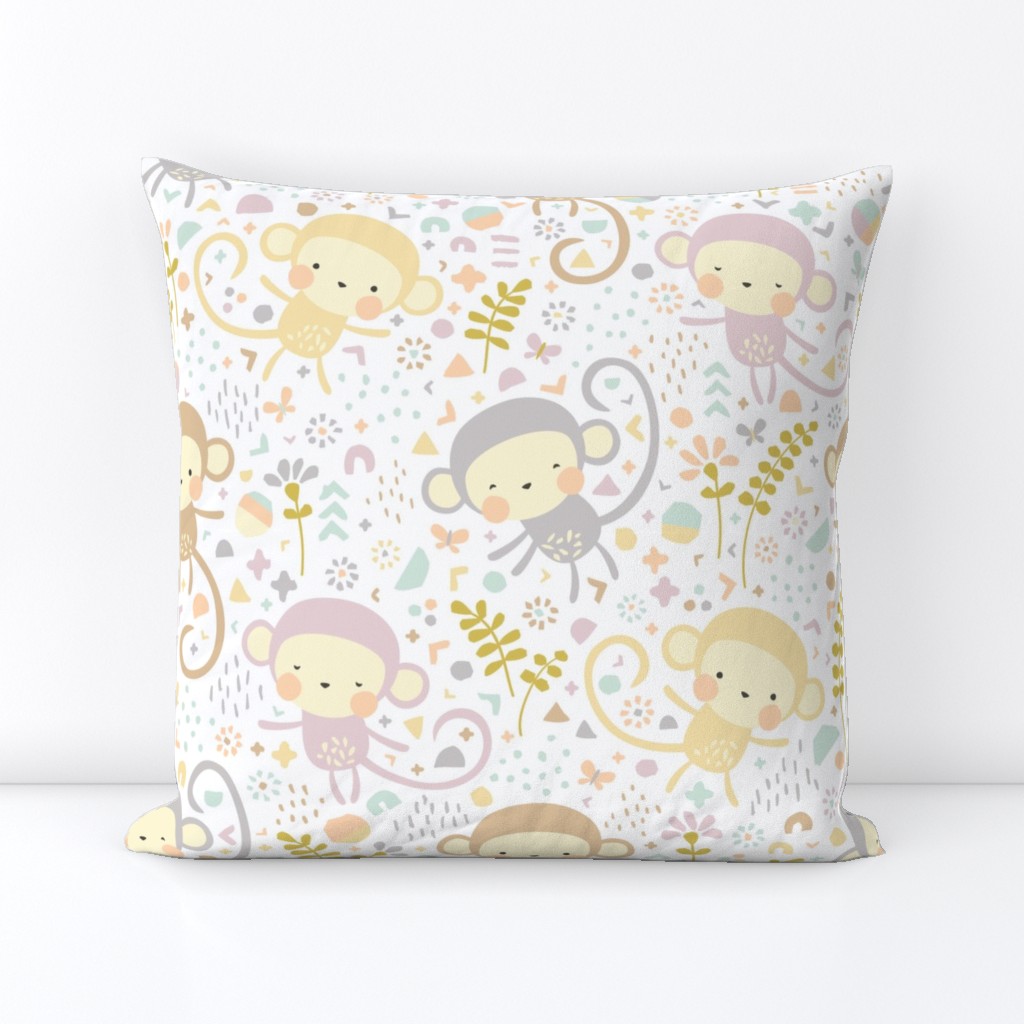 Little monkeys // by petite_circus // pastel peach gray purple cream // cute kids baby nursery // 