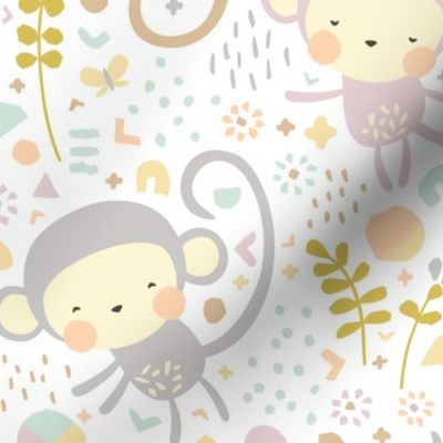 Little monkeys // by petite_circus // pastel peach gray purple cream // cute kids baby nursery // 