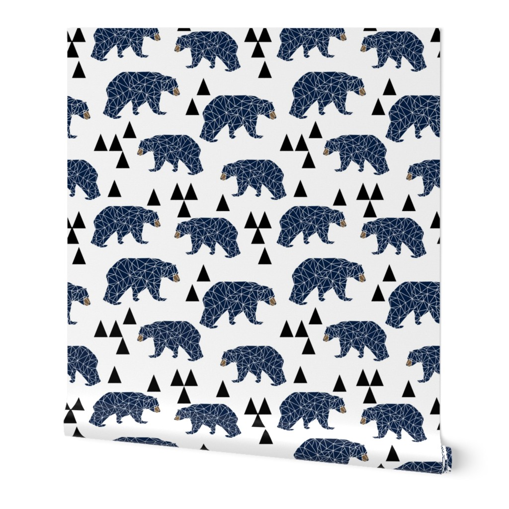 geo bear // camping blue navy kids room triangles mountains boy nursery