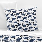 geo bear // camping blue navy kids room triangles mountains boy nursery