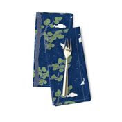 Forest Fabric, Crane Fabric | Indigo Japanese print fabric, bird fabric (medium scale)