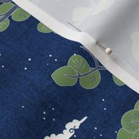 Forest Fabric, Crane Fabric | Indigo Japanese print fabric, bird fabric (medium scale)