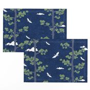 Forest Fabric, Crane Fabric | Indigo Japanese print fabric, bird fabric (medium scale)