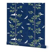 Forest Fabric, Crane Fabric | Indigo Japanese print fabric, bird fabric (medium scale)