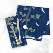 Forest Fabric, Crane Fabric | Indigo Japanese print fabric, bird fabric (medium scale)