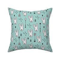 Cool white bunny and geometric arrows spring easter design in gender neutral soft blue