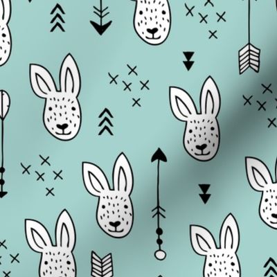 Cool white bunny and geometric arrows spring easter design in gender neutral soft blue