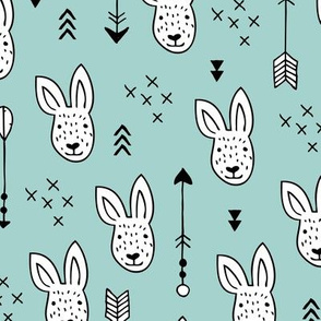 Cool white bunny and geometric arrows spring easter design in gender neutral soft blue
