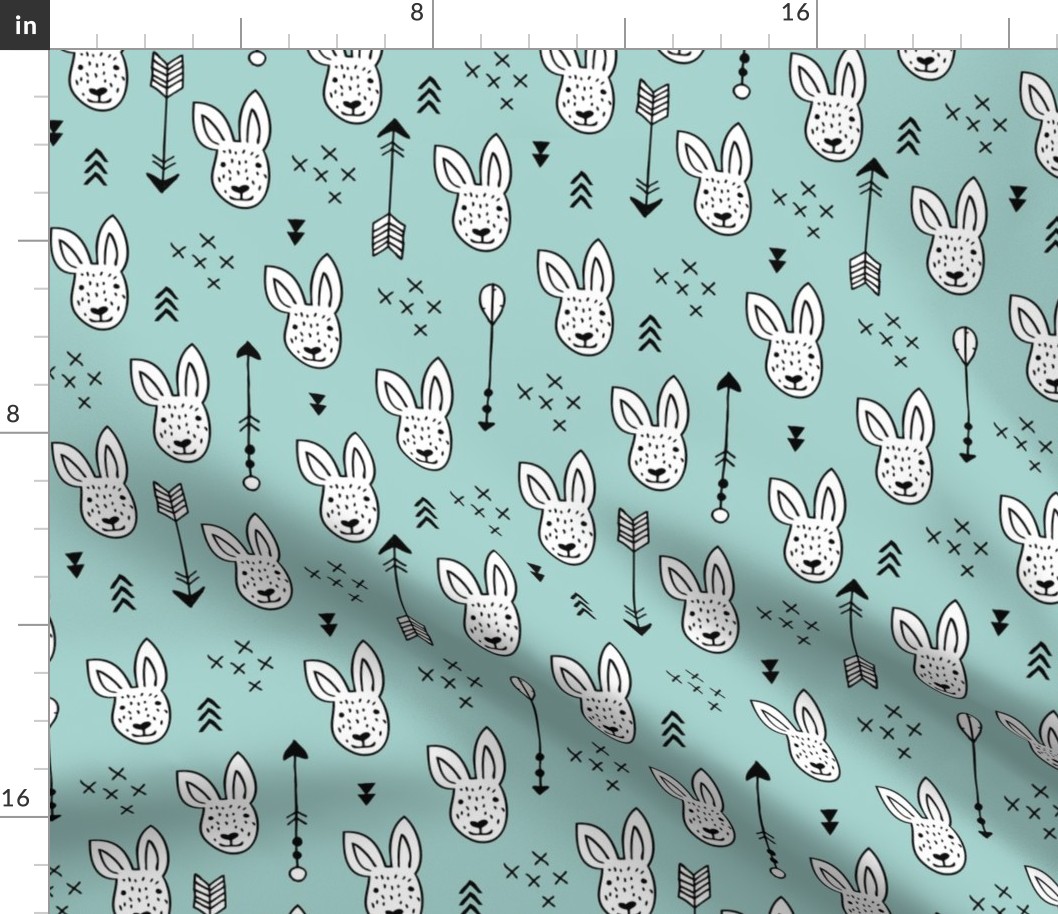 Cool white bunny and geometric arrows spring easter design in gender neutral soft blue