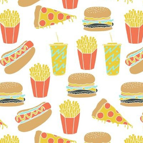 junk food // hot dog pizza fries soda fried food fast food novelty food print