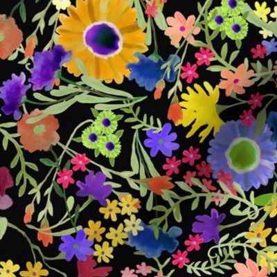 Painterly Floral Pattern on Black