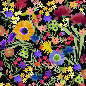 Painterly Floral Pattern on Black