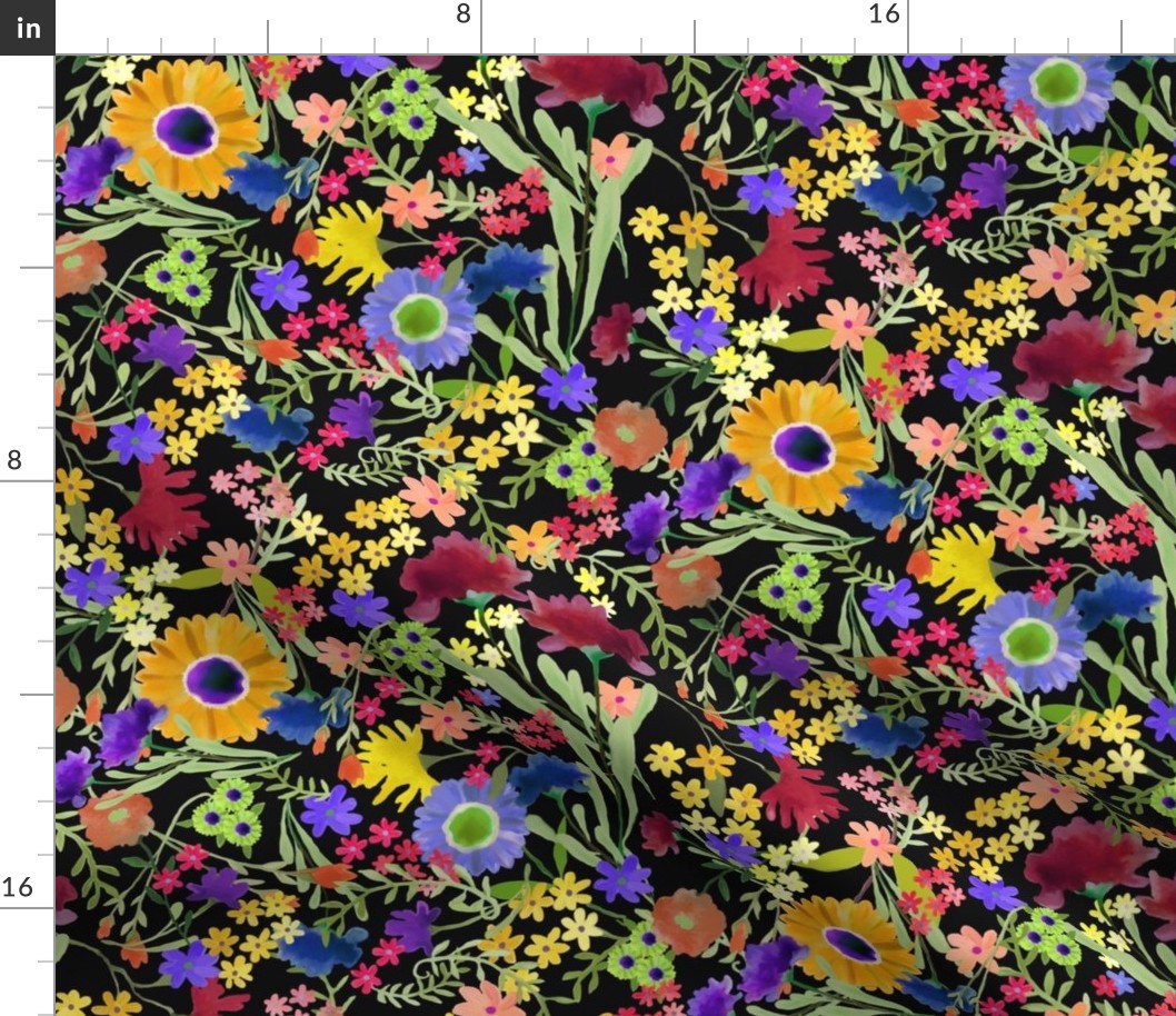 Painterly Floral Pattern on Black