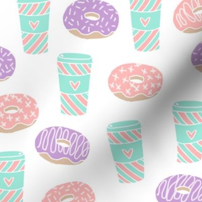 coffee and donuts // latte coffee drink sweets pastel mint pink purple 