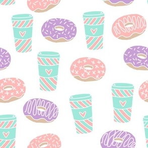 coffee and donuts // latte coffee drink sweets pastel mint pink purple 