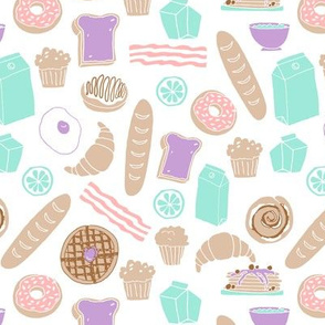 brunch // breakfast food pastel kids mint pink purple sweet pancackes muffins donuts toast