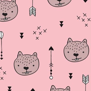 Sweet baby beaver woodland forest and geometric arrows illustration design for kids