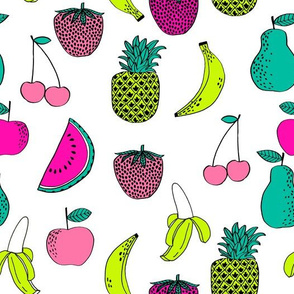 fruit // fruits summer tropical fun bright watermelon pineapple banana kids summer fruit print