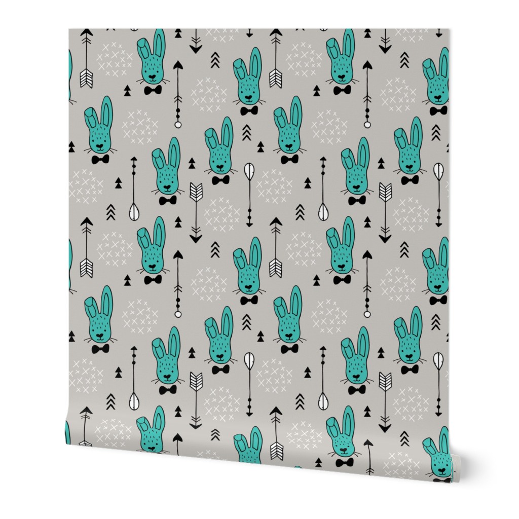 Cool hipster white bunny and geometric arrows spring easter design in gender neutral pastel blue