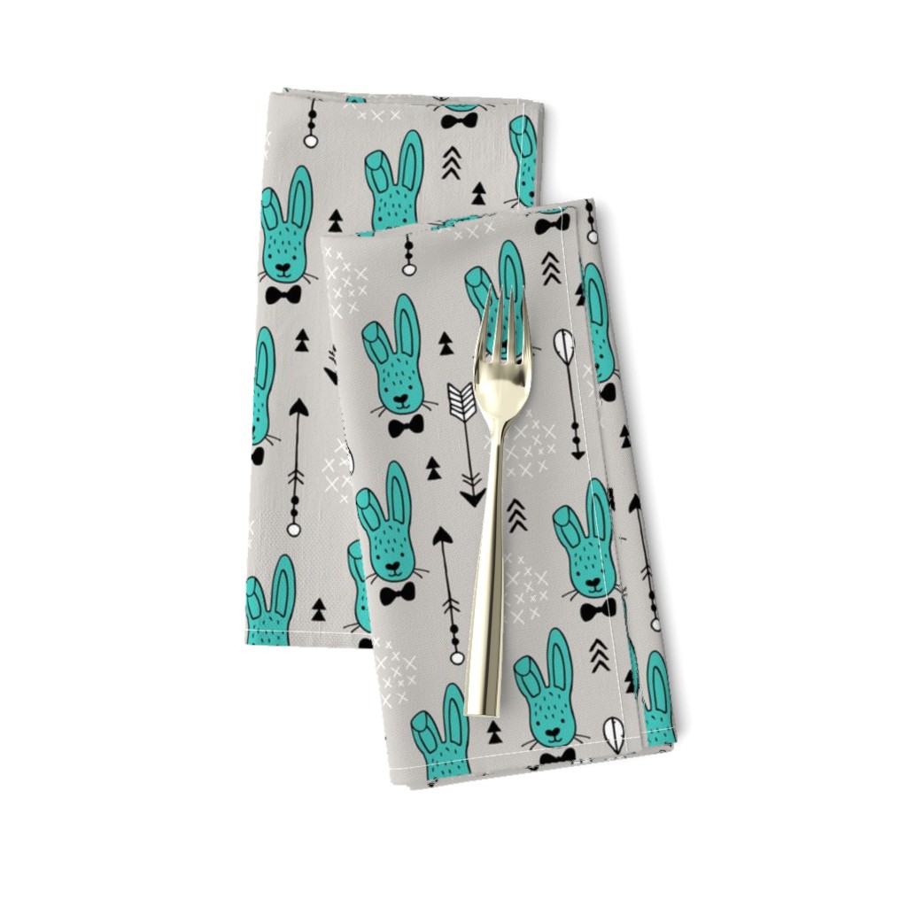 Cool hipster white bunny and geometric arrows spring easter design in gender neutral pastel blue