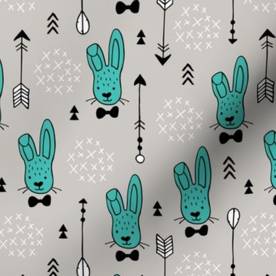 Cool hipster white bunny and geometric arrows spring easter design in gender neutral pastel blue