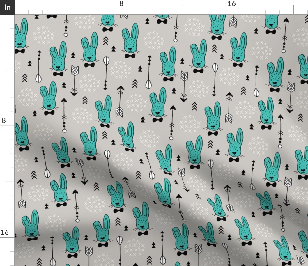 Cool hipster white bunny and geometric arrows spring easter design in gender neutral pastel blue