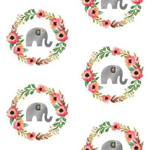 Floral Elephant in Water Color with Floral Wreath