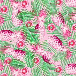 Pineapples in Pink Hues with Green Palms
