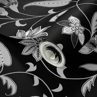 Black and White Colonial Twisting Vines and Flowers - Small Scales