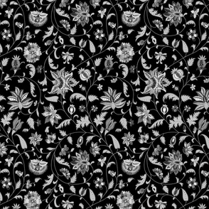 Black and White Colonial Twisting Vines and Flowers - Small Scales