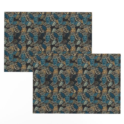 Scattered Paisley Leaves - blue/black