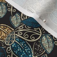 Scattered Paisley Leaves - blue/black