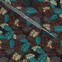 Scattered Paisley Leaves - aqua/brown