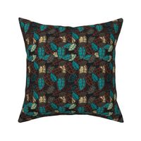 Scattered Paisley Leaves - aqua/brown