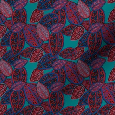 Scattered Paisley Leaves - Red/blue