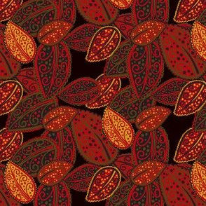 Scattered Paisley Leaves - Red/black