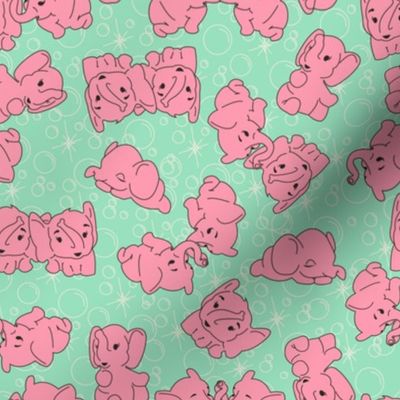 Pink Elephants- Mint Background