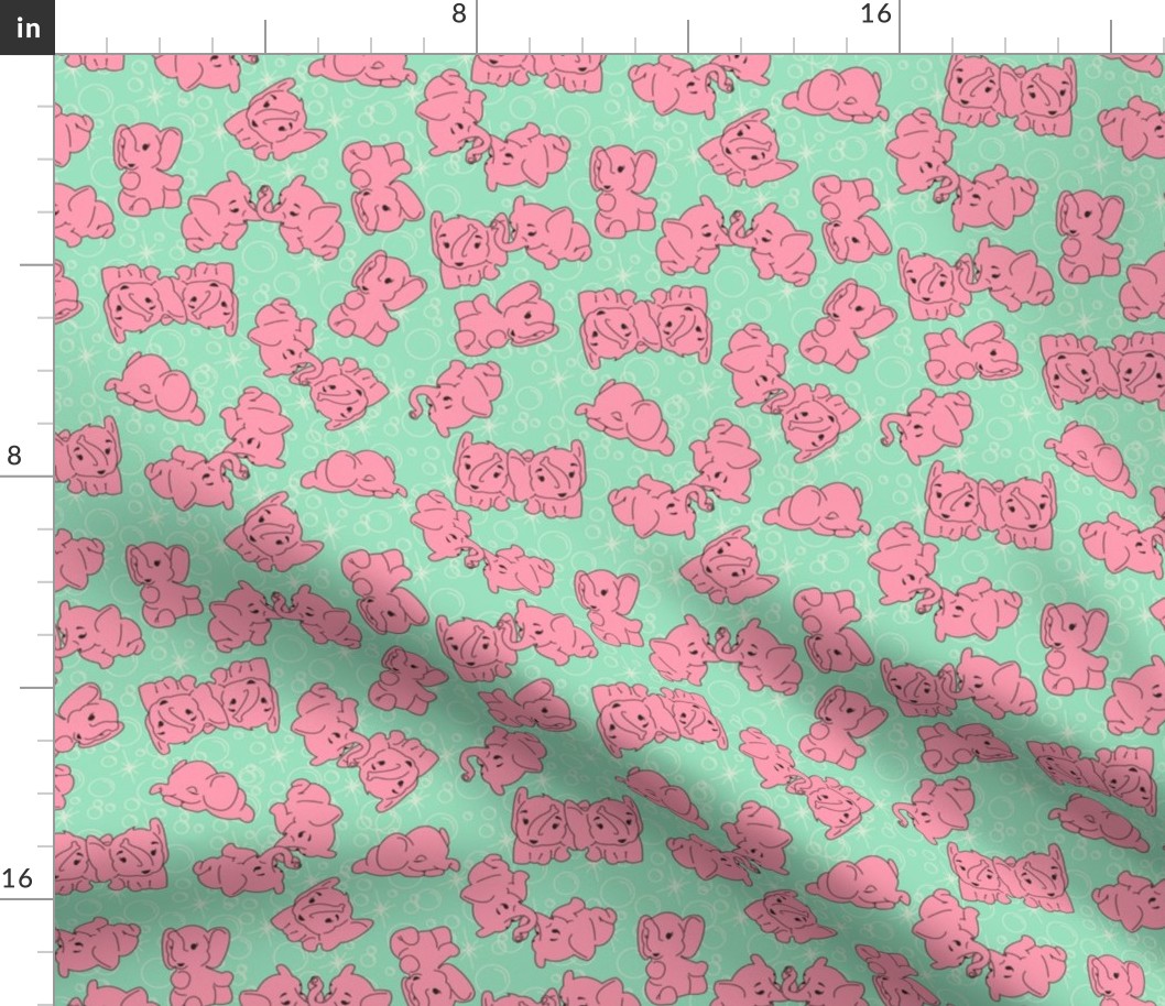 Pink Elephants- Mint Background