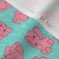 Pink Elephants- Turquoise Background