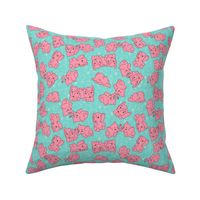 Pink Elephants- Turquoise Background