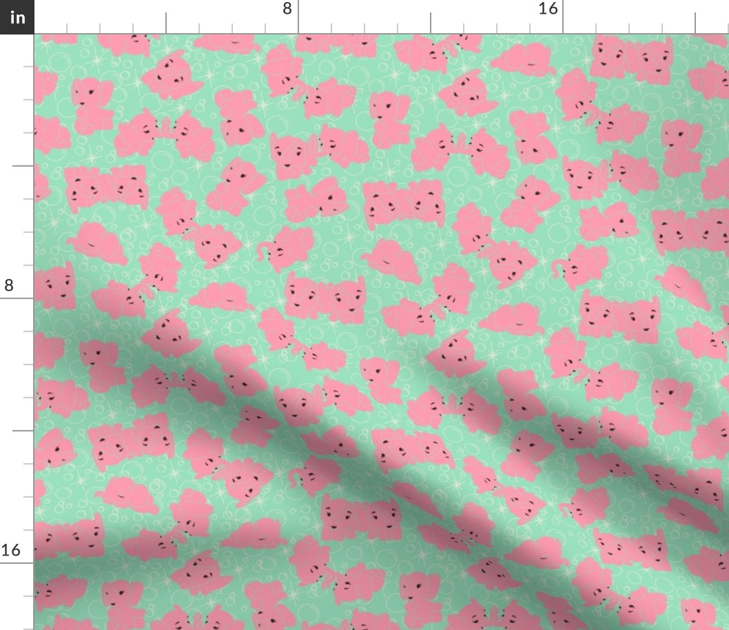 Pink Elephants- Mint Background and Outline