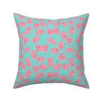 Pink Elephants- Turquoise Background and Outline