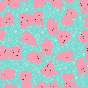 Pink Elephants- Turquoise Background and Outline