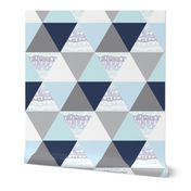 Aqua and Navy Squiggle triangle cheater quilt - triangle quilt - baby blanket