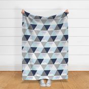 Aqua and Navy Squiggle triangle cheater quilt - triangle quilt - baby blanket