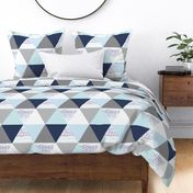 Aqua and Navy Squiggle triangle cheater quilt - triangle quilt - baby blanket