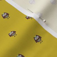 Kawaii Cute Mustard Owl Print Preppy Fabric