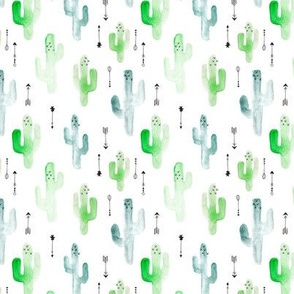 Watercolor cactus illustration indian summer theme with arrows in blue and green